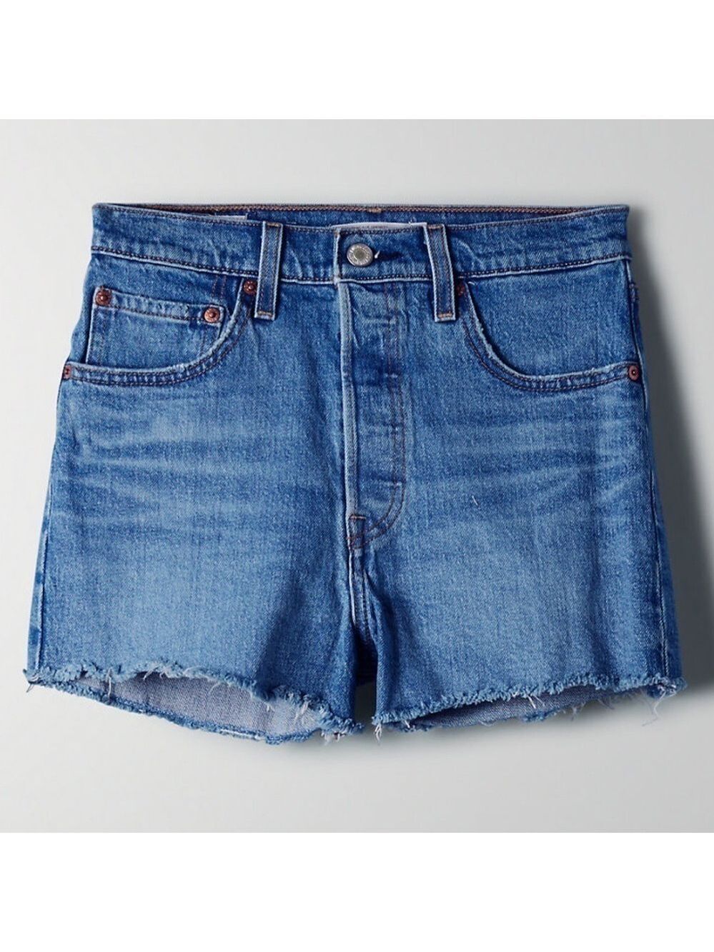 Levi’s Ribcage High Rise Raw Edge Jean Shorts - Picture 10 of 12